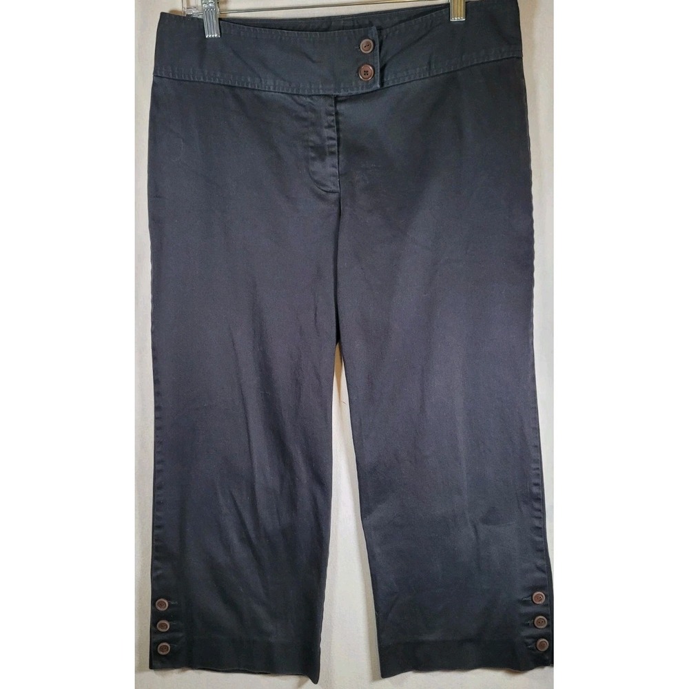 Karen Kane Womens Black Cropped Pants Button Hem Trousers Size 12 Capri Casual